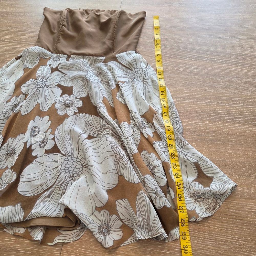 Vintage Spiegel Silk Tan/ Cream Floral Strapless Women's Dress Flounce Midi 4 - Picture 12 of 12
